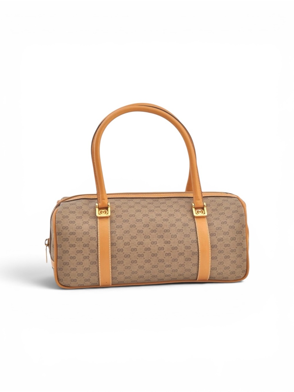 Gucci Monogram Barrel Shoulder Bag in Brown and Tan